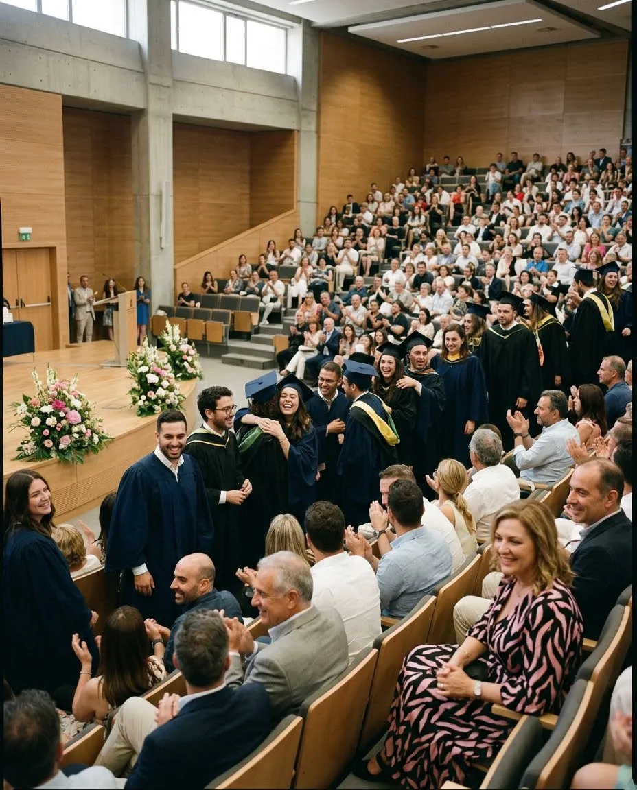Τελετή αποφοίτησης σε πανεπιστημιακό αμφιθέατρο